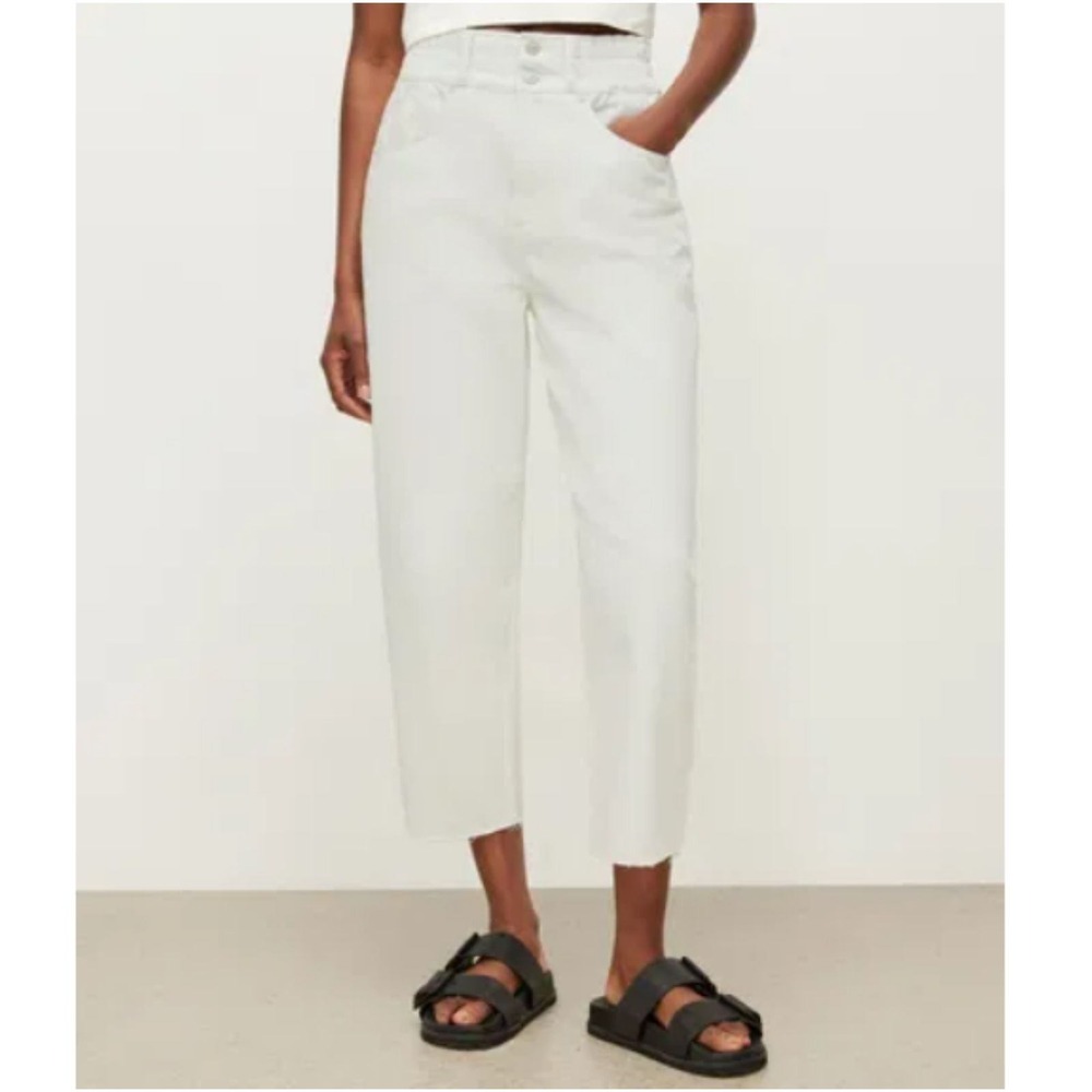 AllSaints Paperbag Jeans Womens Size 8 White Raw Hem Crop Denim